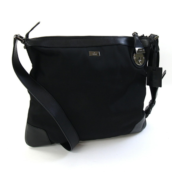 Gucci Black Shoulder Bag Lock Nylon Crossbody Leather - Picture 1 of 8